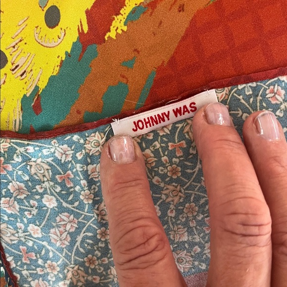 Johnny Was scarf silk peacocks - Picture 2 of 6